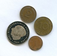 Набор 1, 2, 10 пфеннигов, 2 марки (10740)