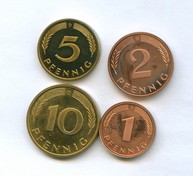 Набор 1, 2, 5, 10 пфеннигов 1985 года (10748)